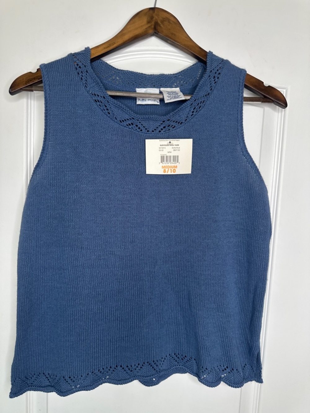 NWT Bobbie Brooks Blue Sleeveless Knit Tank with Eyelet Trim